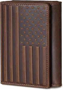 Boorakleather Trifold Leather Wallet for Men – RFID Blocking Wallet with 12 Card Slots, Dark Brown