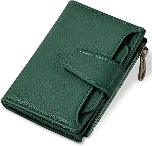 Boorakleather Women’s Small RFID Wallet – Vegan Leather Bifold Card Holder with Zipper Coin Pocket & ID Window