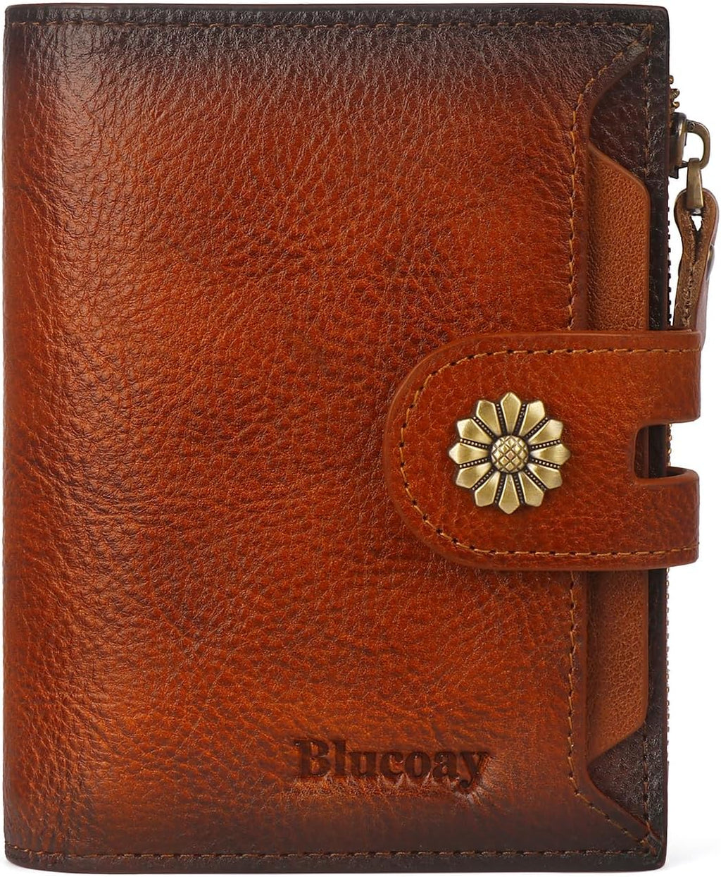 Boorakleather Women’s RFID Leather Wallet – Compact Bifold Card Holder with Removable ID Window, Brown