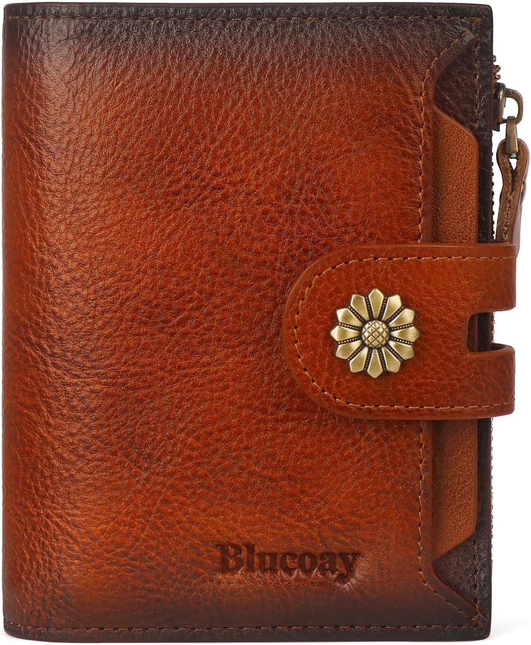 Boorakleather Women’s RFID Leather Wallet – Compact Bifold Card Holder with Removable ID Window, Brown