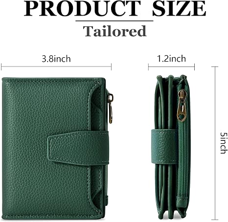 Boorakleather Women’s Small RFID Wallet – Vegan Leather Bifold Card Holder with Zipper Coin Pocket & ID Window