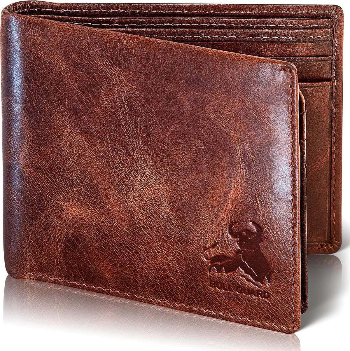 Boorakleather RFID Wallet for Men – Leather Bifold Wallet, Western Brown